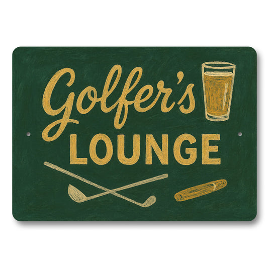 Golfer's Lounge Chalk Drawing Golf Clubs Cigars Sign