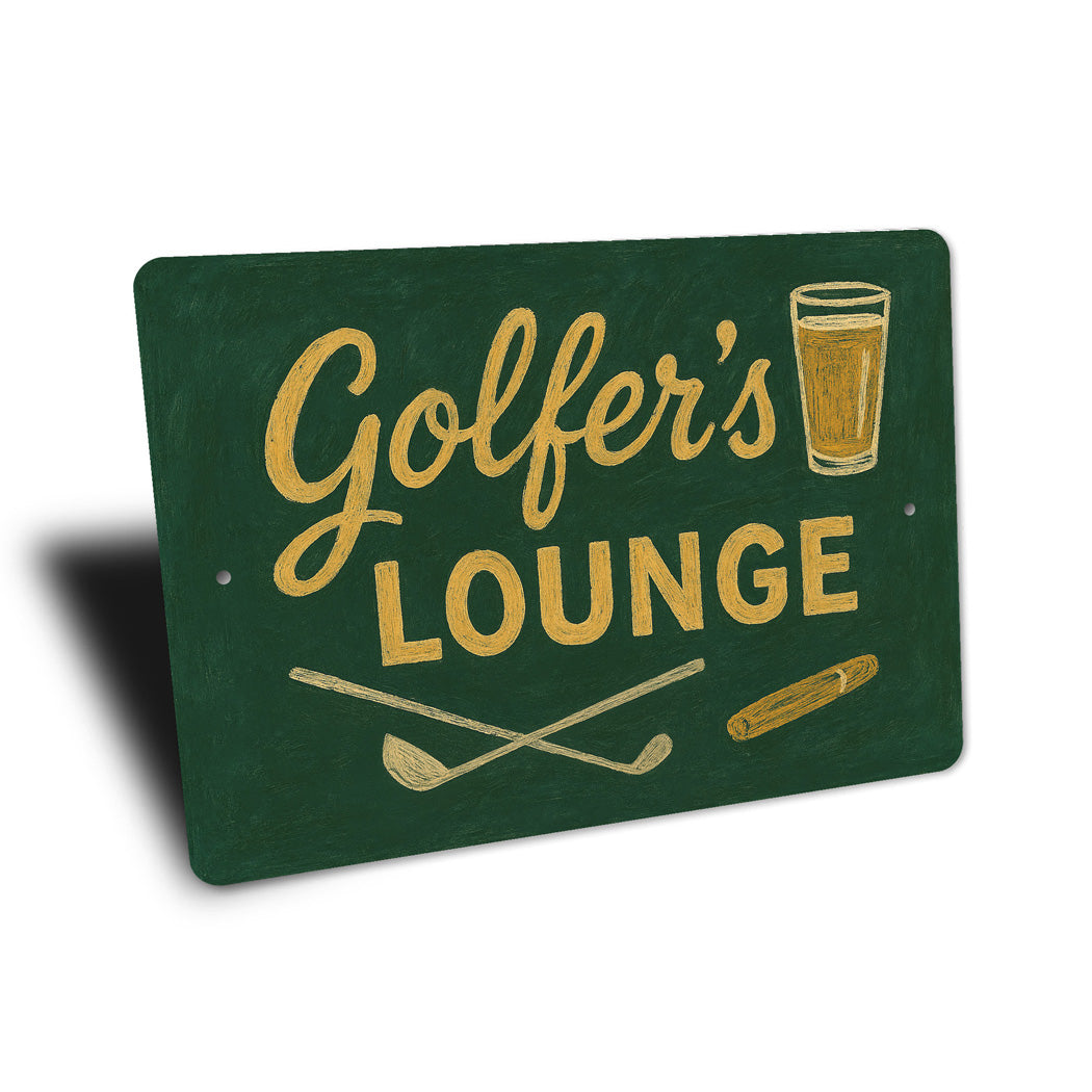Golfer's Lounge Chalk Drawing Golf Clubs Cigars Sign