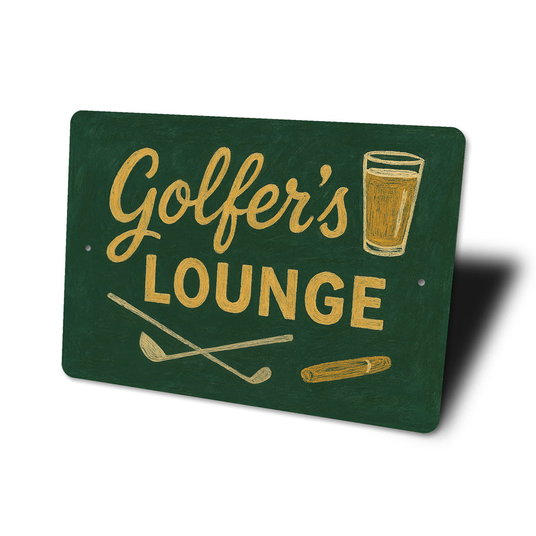 Golfer's Lounge Chalk Drawing Golf Clubs Cigars Sign