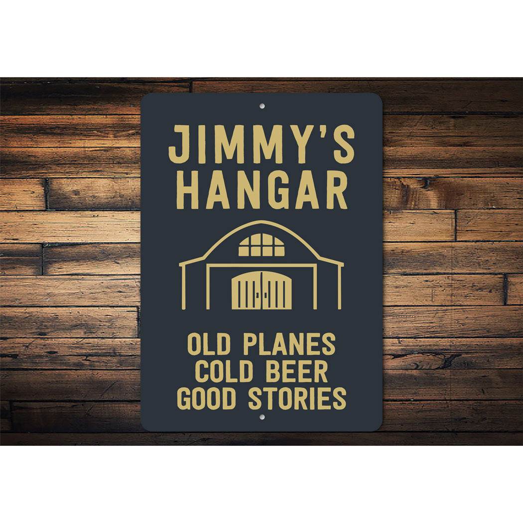 Personalized Hangar Old Planes Cold Beer Good Stories Sign