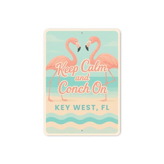 Flamingos Keep Calm And Conch On Pastel Beach Vibes Sign