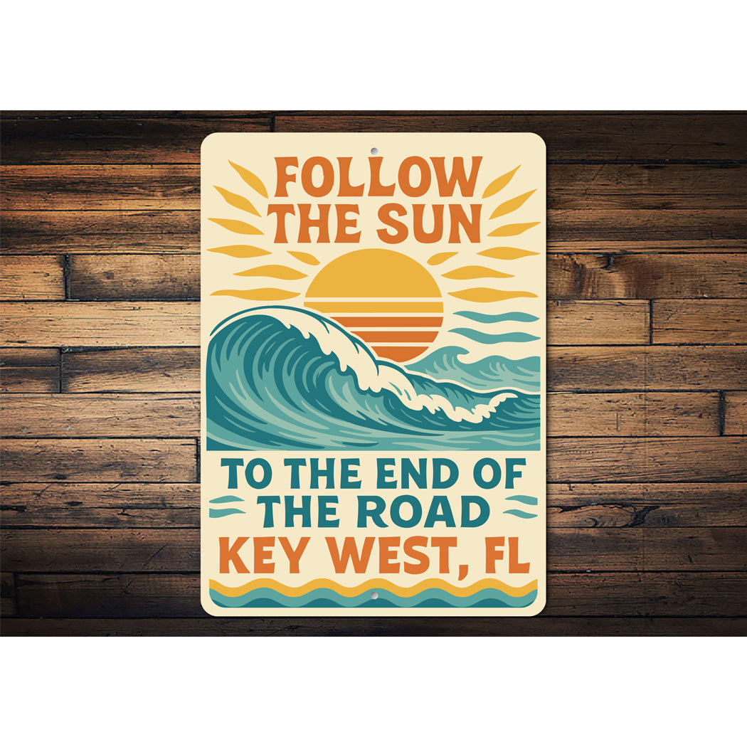 Keywest Follow The Sun Retro Surf Poster Sign