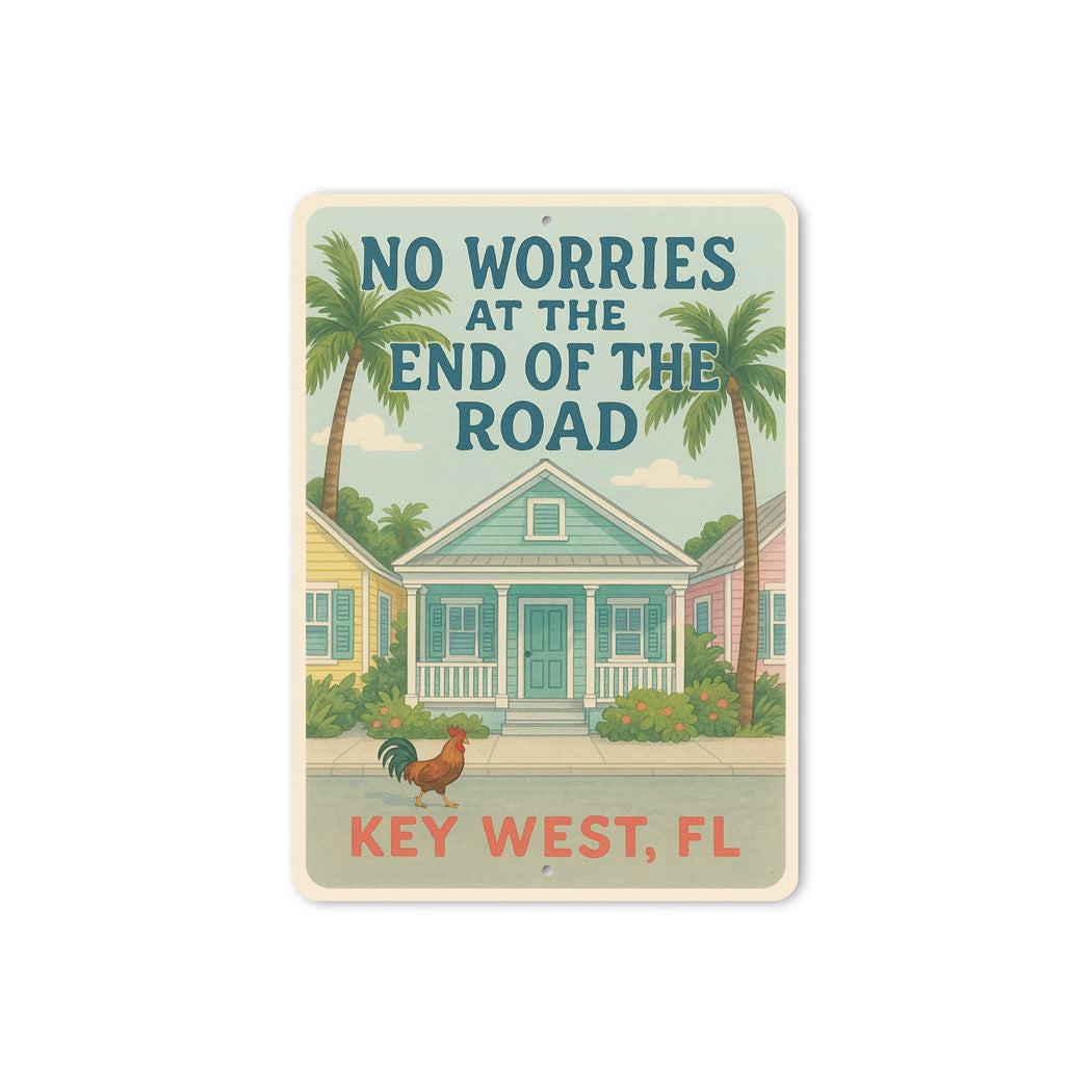 No Worries Key West Rooster Conch Cottage Sign