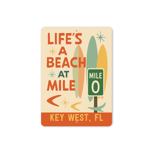 Life's A Beach At Mile 0 Marker Key West Surfboard Sign