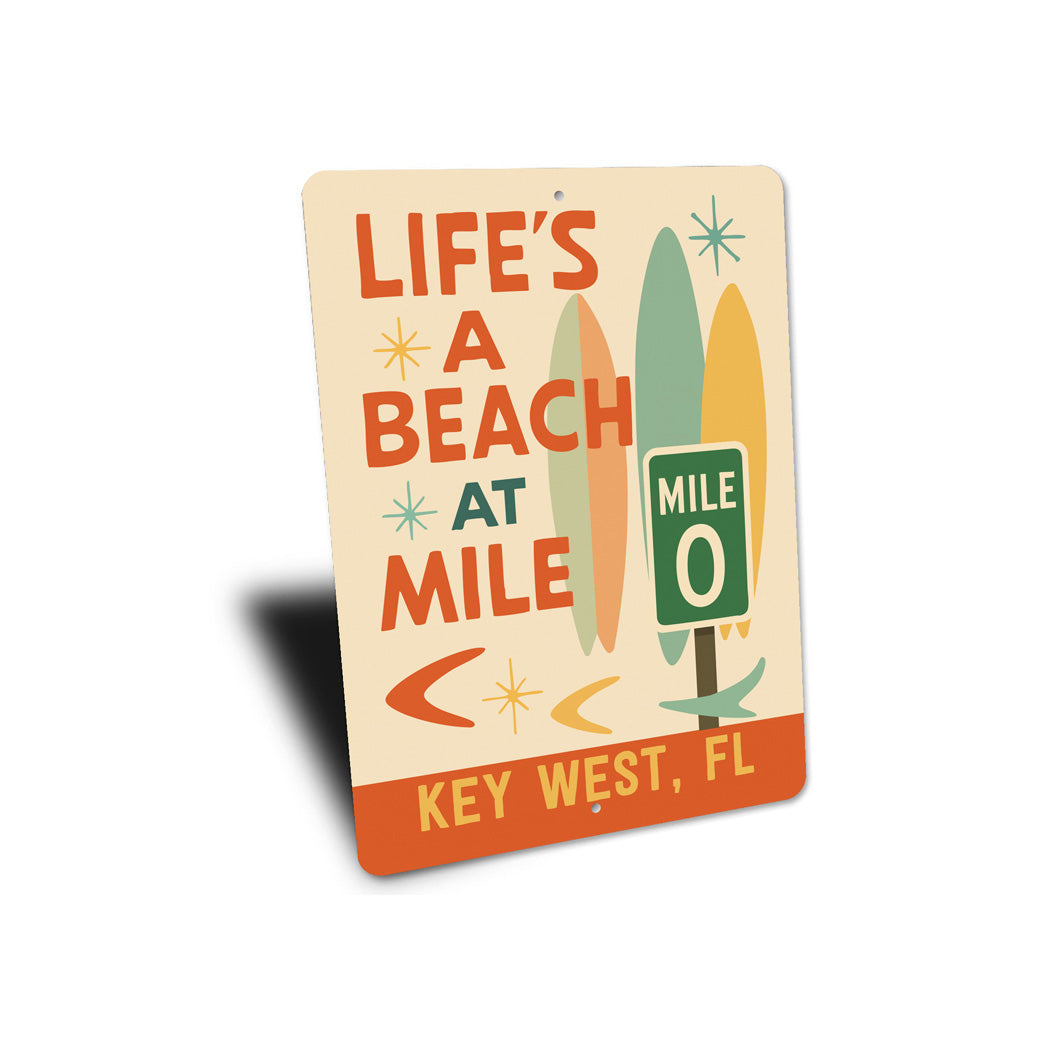 Life's A Beach At Mile 0 Marker Key West Surfboard Sign