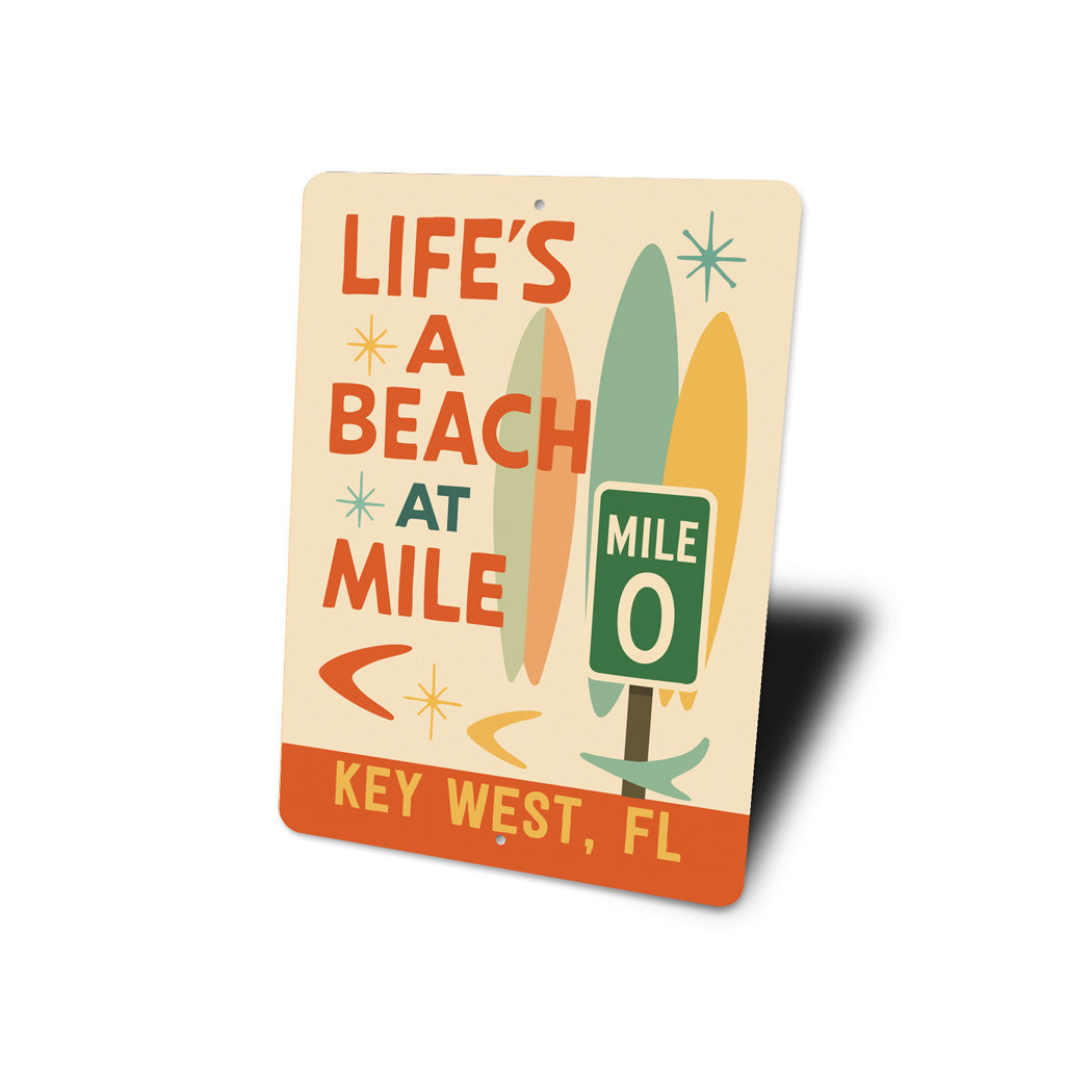 Life's A Beach At Mile 0 Marker Key West Surfboard Sign