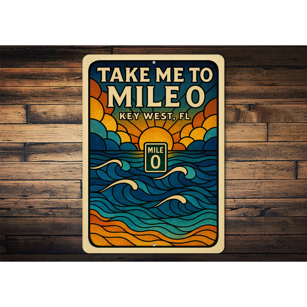 Take Me To Mile 0 Key West Stained Glass Beach Sign