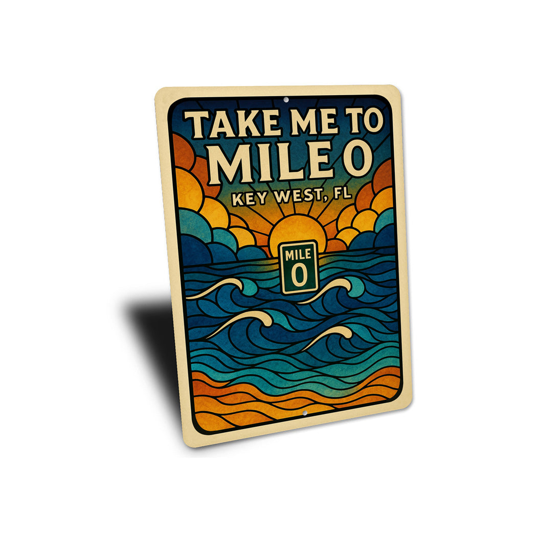 Take Me To Mile 0 Key West Stained Glass Beach Sign