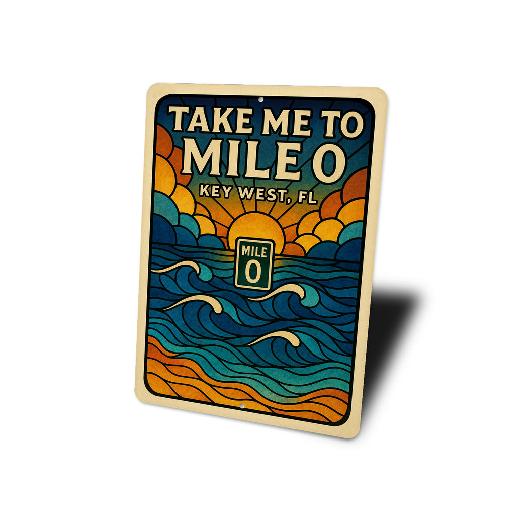 Take Me To Mile 0 Key West Stained Glass Beach Sign