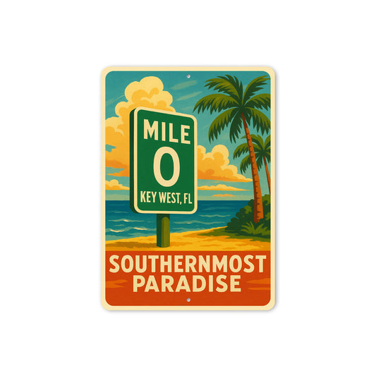 Mile 0 Key West Southernmost Paradise Vintage Travel Sign