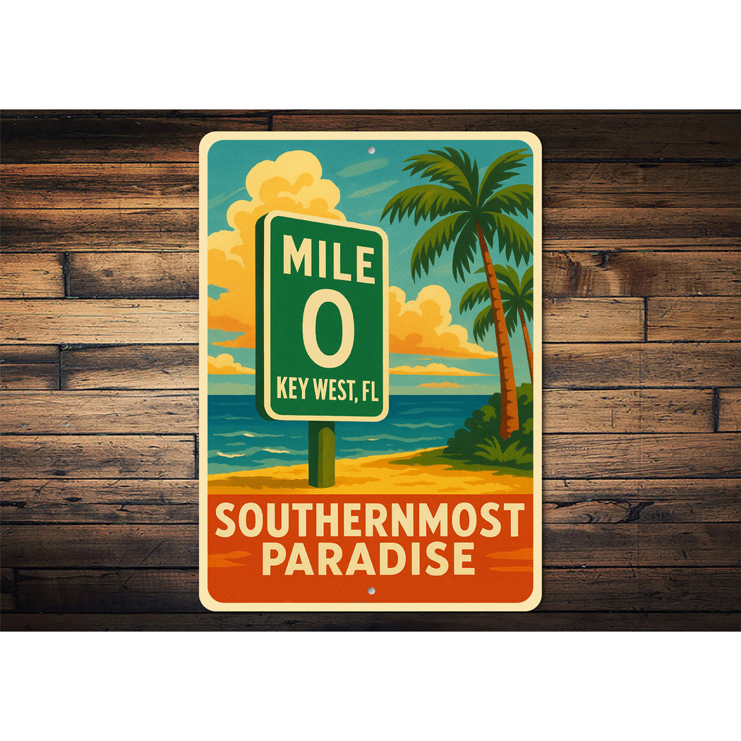 Mile 0 Key West Southernmost Paradise Vintage Travel Sign