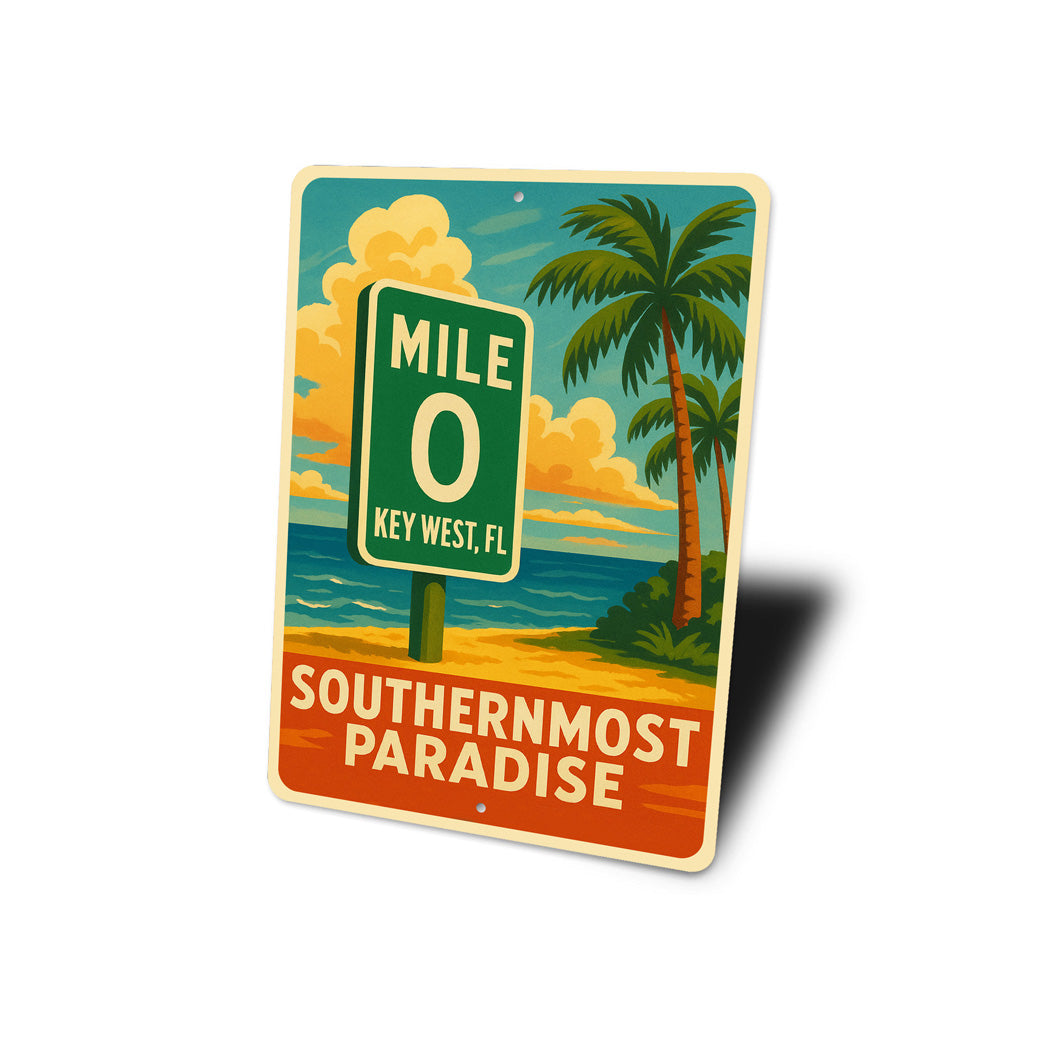 Mile 0 Key West Southernmost Paradise Vintage Travel Sign