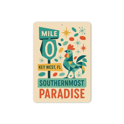 Mile 0 Key West Paradise Mid-Century Geometric Style Sign