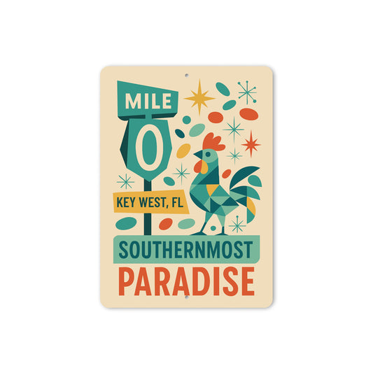 Mile 0 Key West Paradise Mid-Century Geometric Style Sign