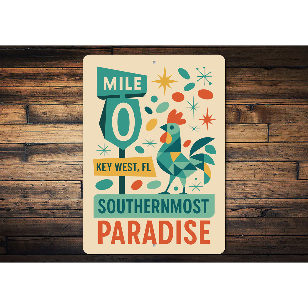 Mile 0 Key West Paradise Mid-Century Geometric Style Sign
