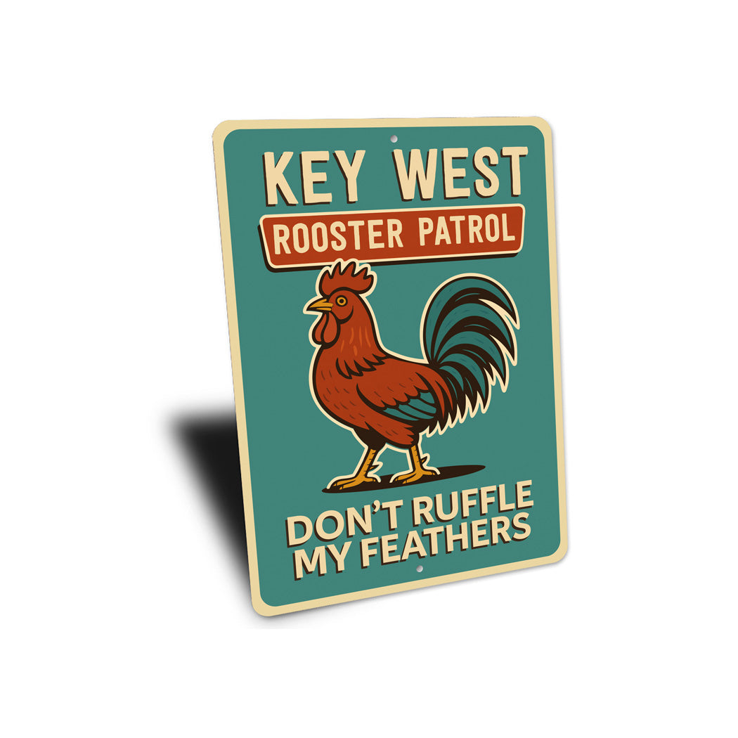 Rooster Patrol Funny Key West Florida Retro Style Sign