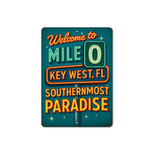 Welcome To Mile 0 Key West Florida Retro Neon Sign