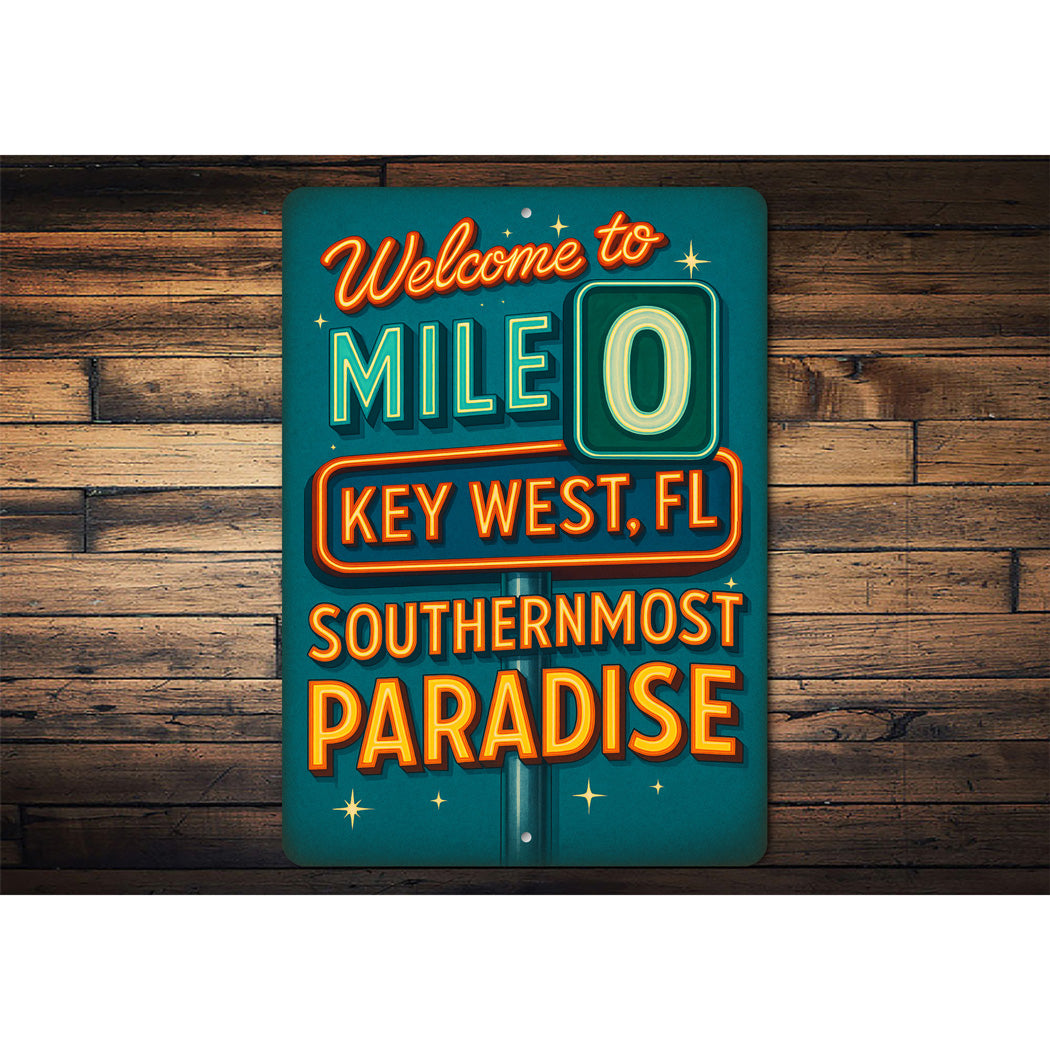 Welcome To Mile 0 Key West Florida Retro Neon Sign