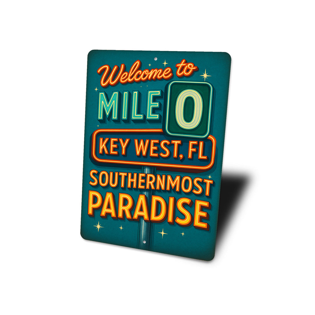 Welcome To Mile 0 Key West Florida Retro Neon Sign