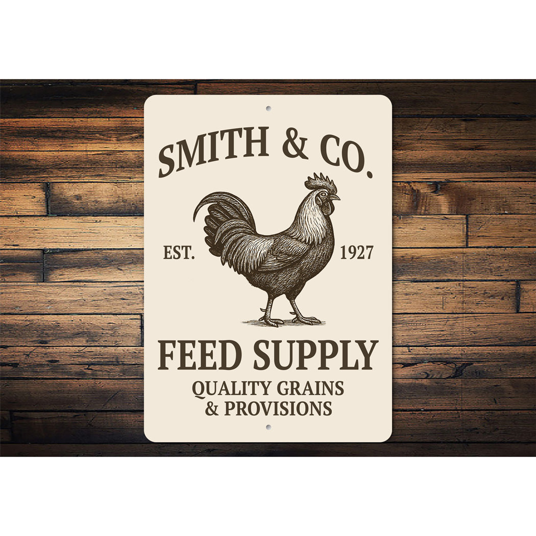 Personalized Feed Supply Quality Grains And Provisions Sign