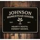 Personalized Homestead Goods Sign