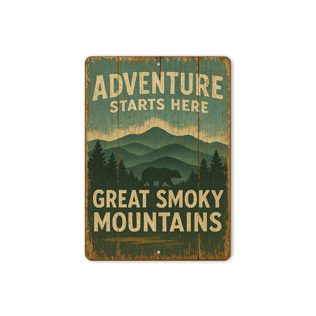 Adventure Starts Here Great Smoky Mountains Sign