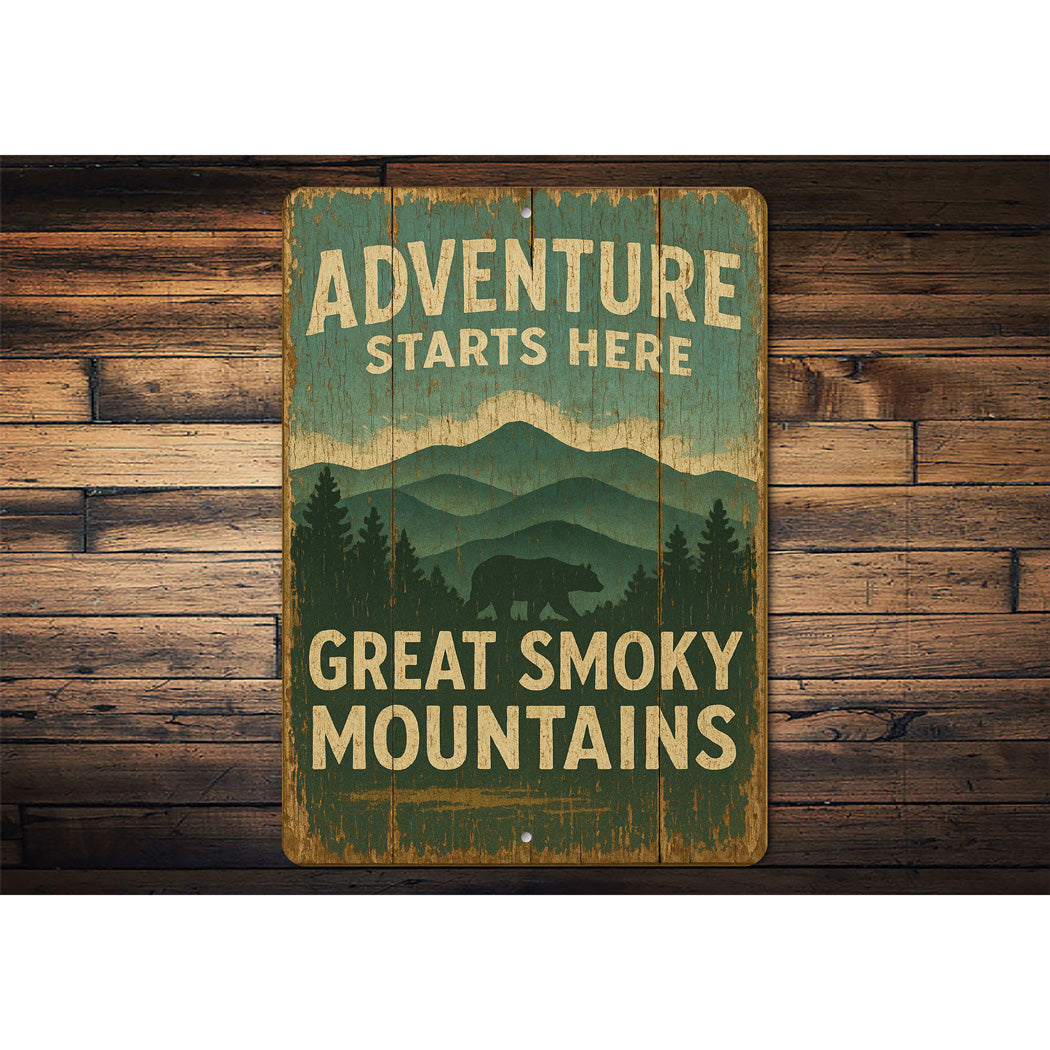 Adventure Starts Here Great Smoky Mountains Sign