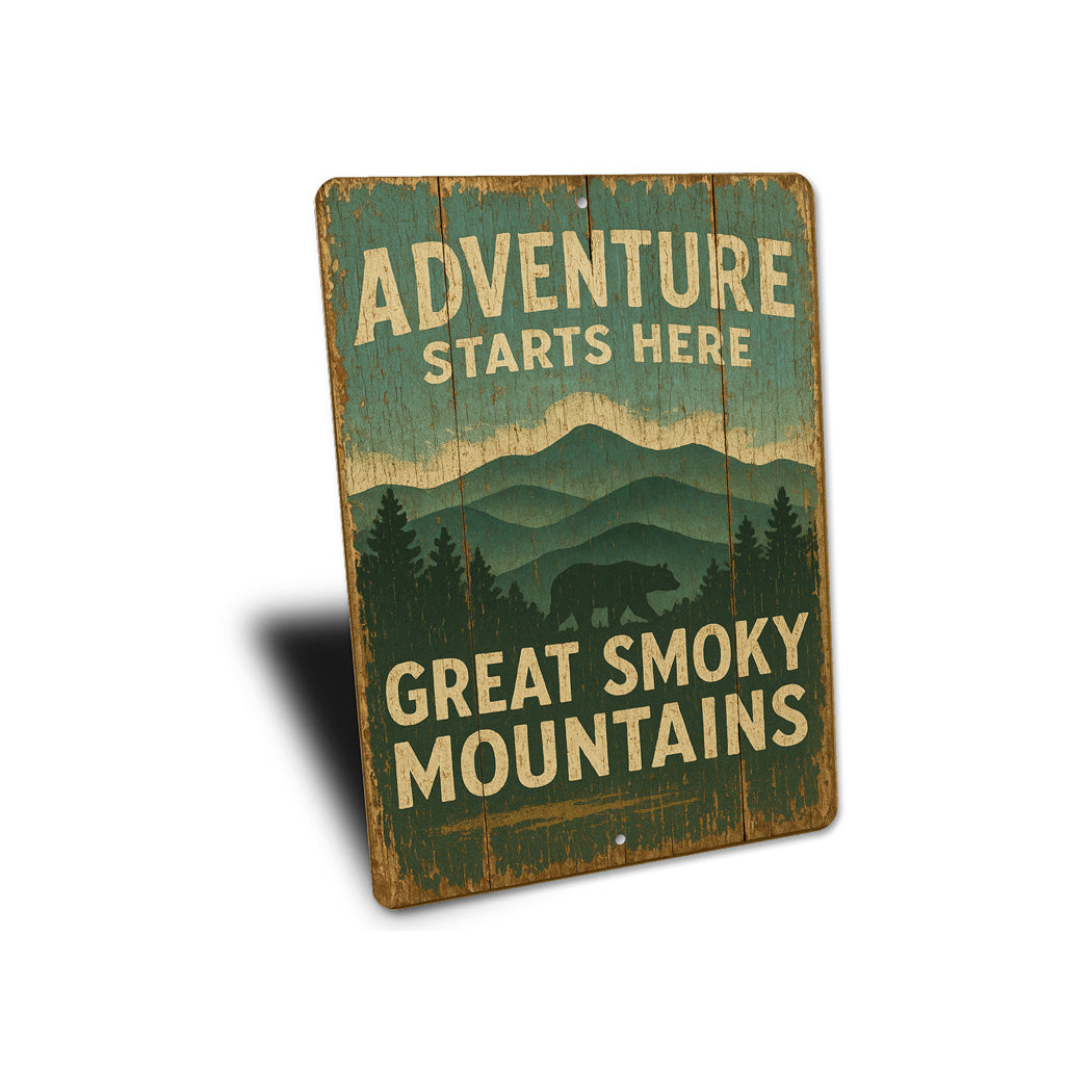 Adventure Starts Here Great Smoky Mountains Sign