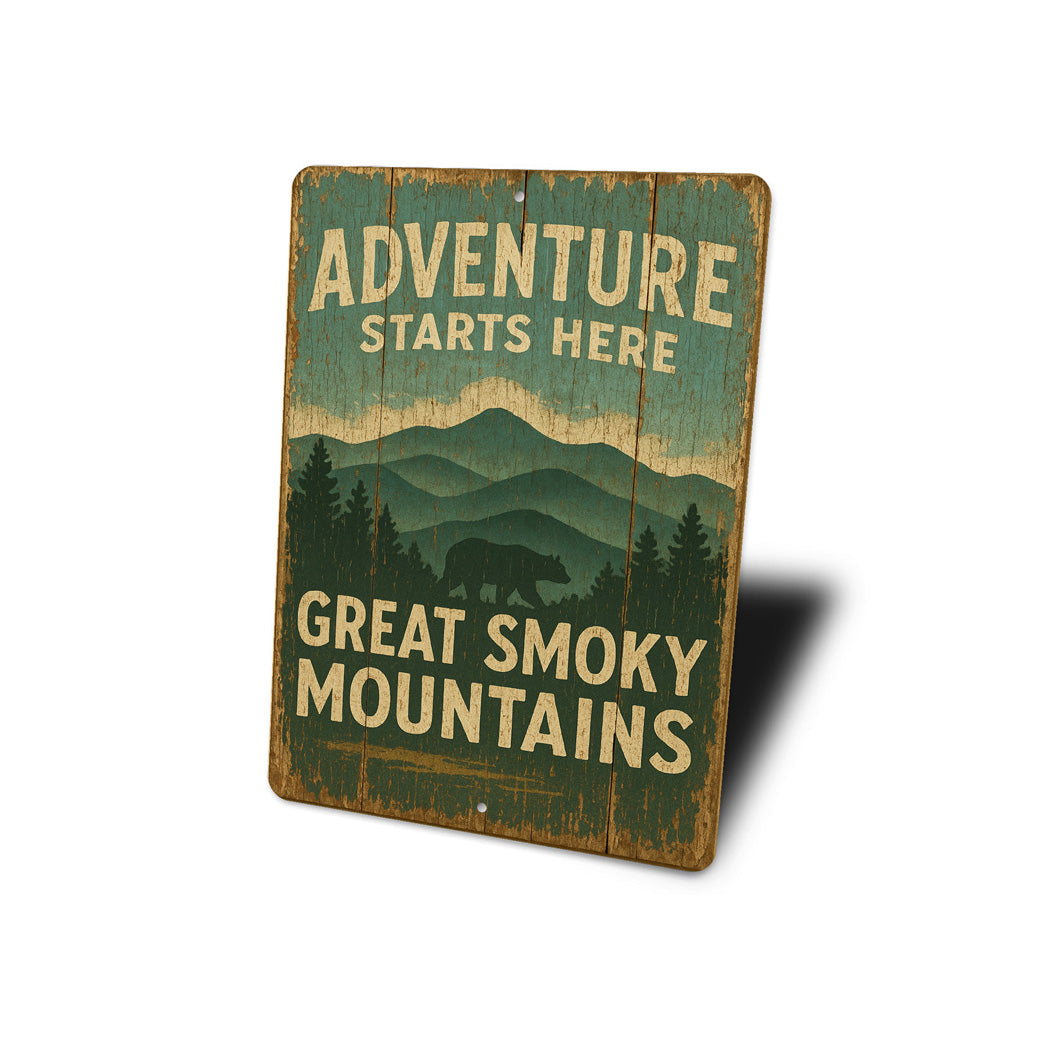 Adventure Starts Here Great Smoky Mountains Sign