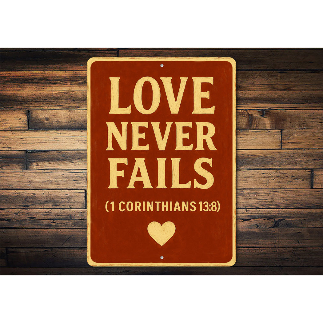 Love Never Fails 1 Corinthians 13:8 Bible Verse Sign