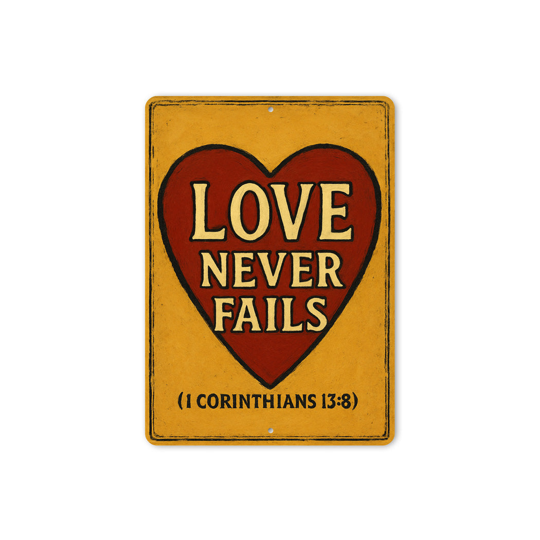 Love Never Fails 1 Corinthians 13:8 Bible Verse Heart Sign