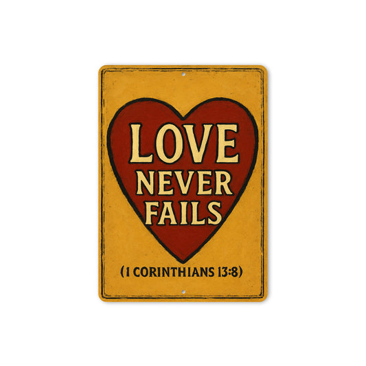 Love Never Fails 1 Corinthians 13:8 Bible Verse Heart Sign