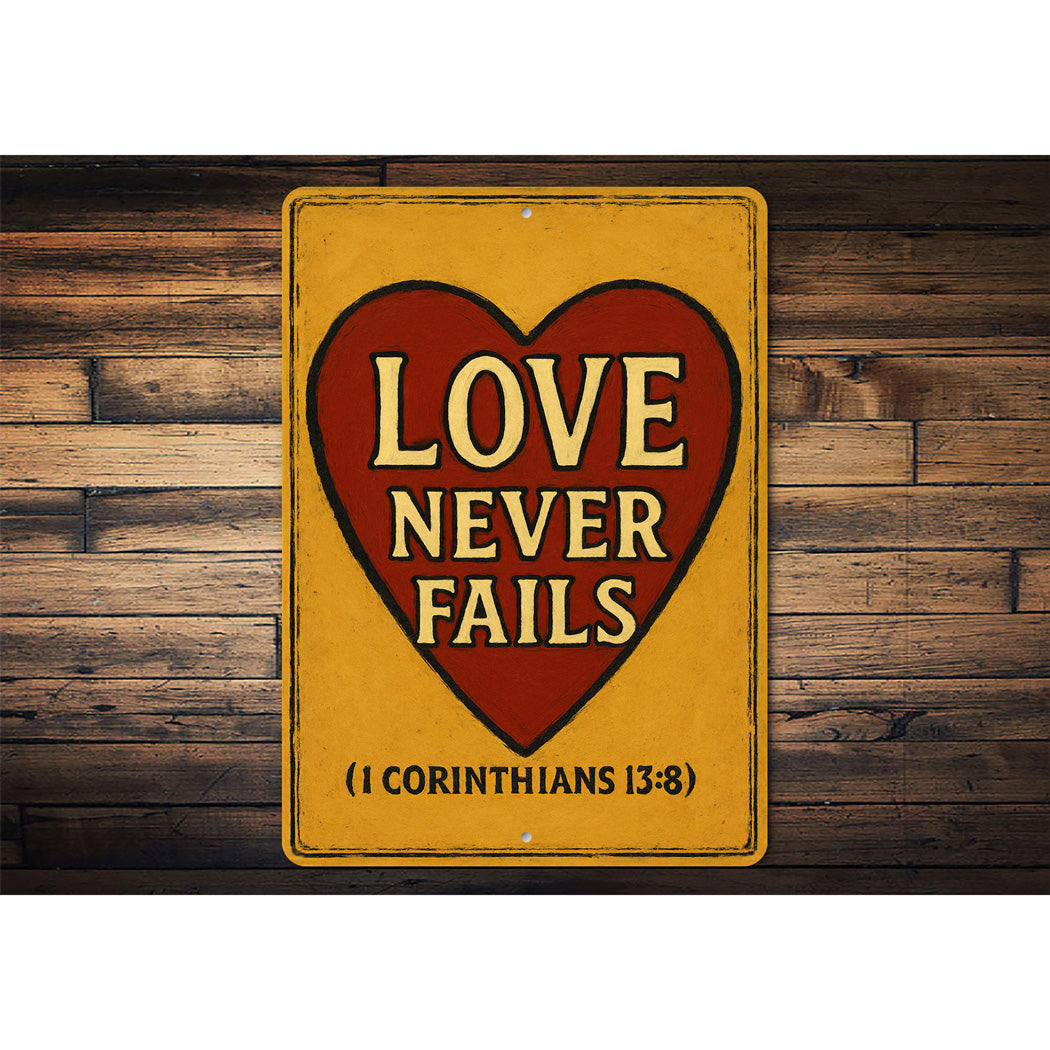 Love Never Fails 1 Corinthians 13:8 Bible Verse Heart Sign