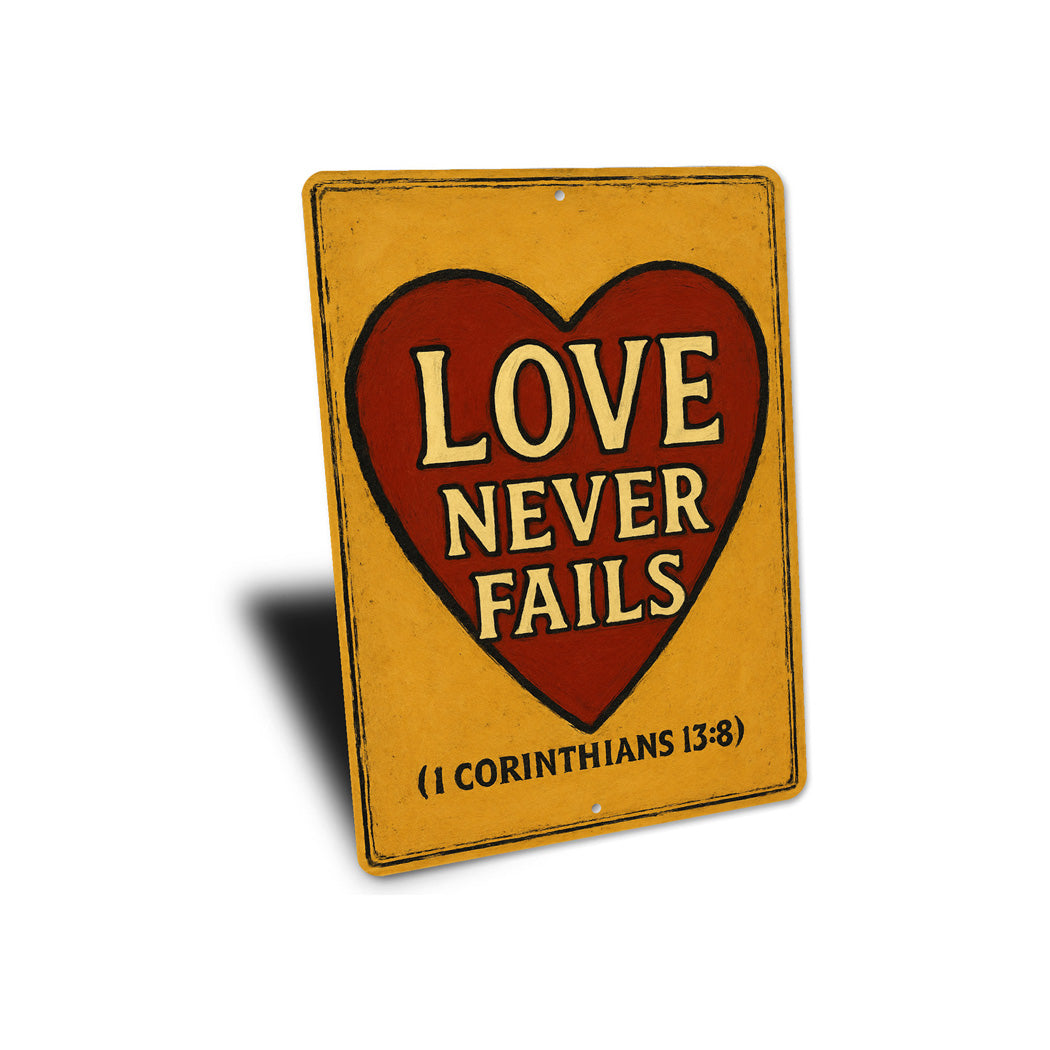 Love Never Fails 1 Corinthians 13:8 Bible Verse Heart Sign