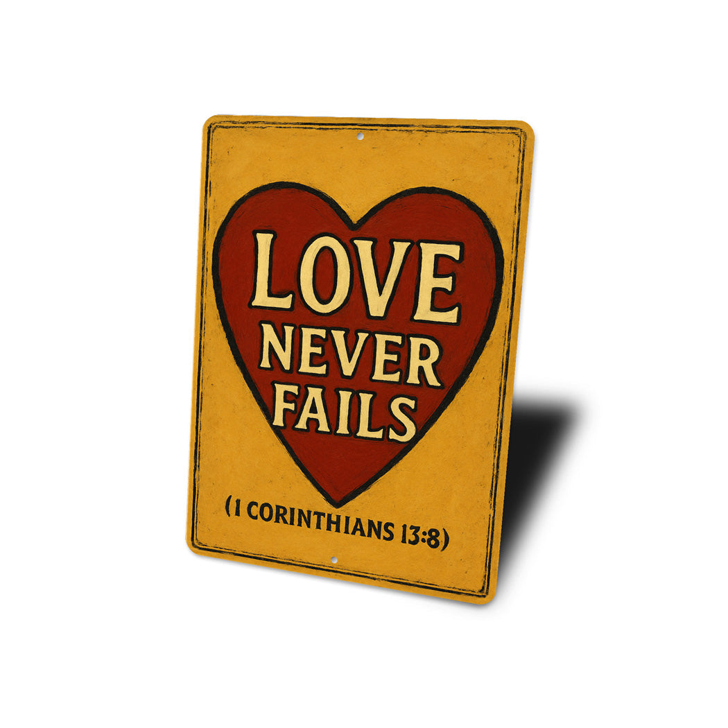Love Never Fails 1 Corinthians 13:8 Bible Verse Heart Sign