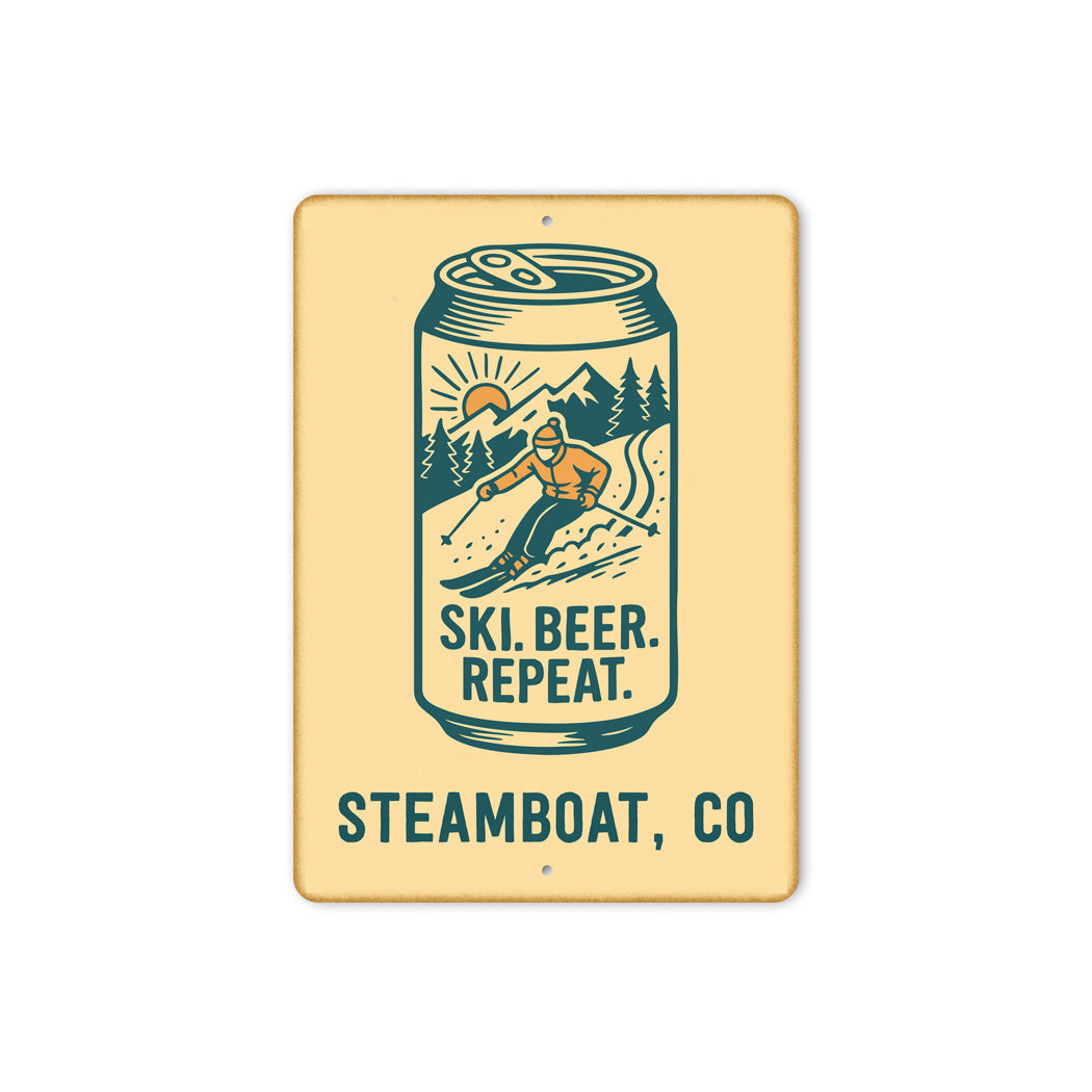 Ski Beer Repeat Steamboat Colorado Drink Can Sign