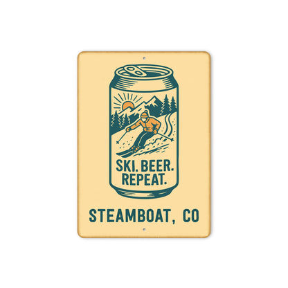 Ski Beer Repeat Steamboat Colorado Drink Can Sign