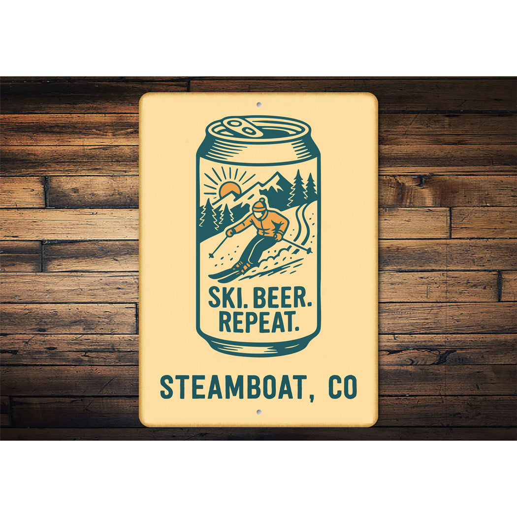 Ski Beer Repeat Steamboat Colorado Drink Can Sign