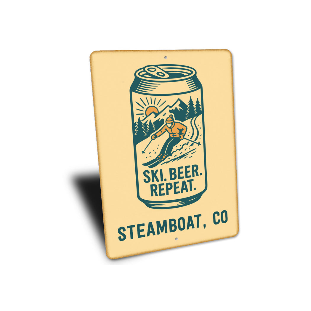 Ski Beer Repeat Steamboat Colorado Drink Can Sign