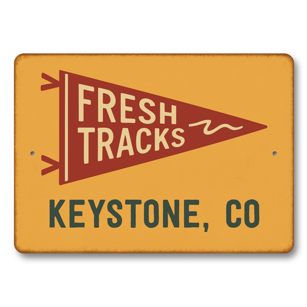 Fresh Tracks Flag Keystone Colorado Sign