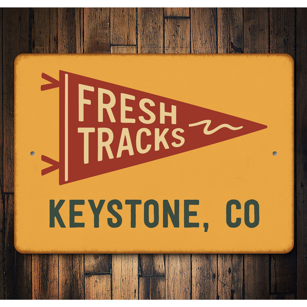 Fresh Tracks Flag Keystone Colorado Sign