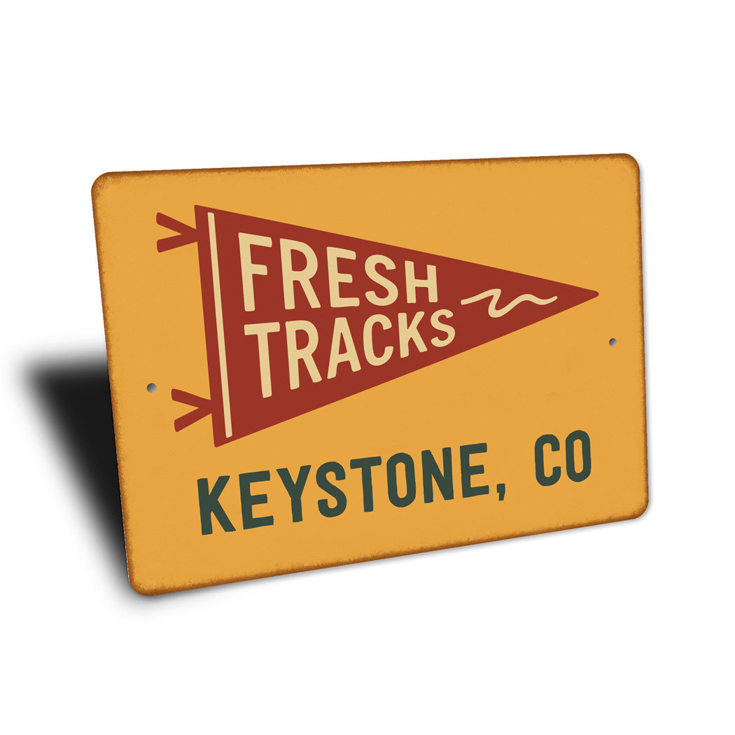 Fresh Tracks Flag Keystone Colorado Sign