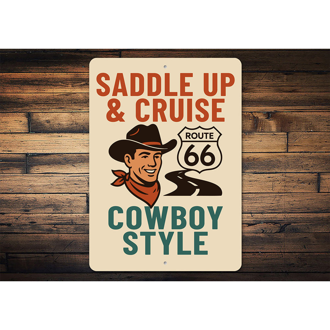 Saddle Up And Cruise Cowboy Style Route 66 Sign