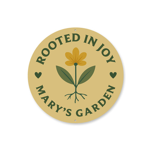 Rooted In Joy Personalized Round Garden Sign