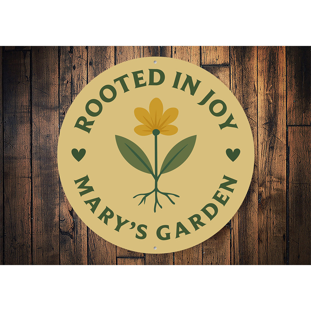 Rooted In Joy Personalized Round Garden Sign