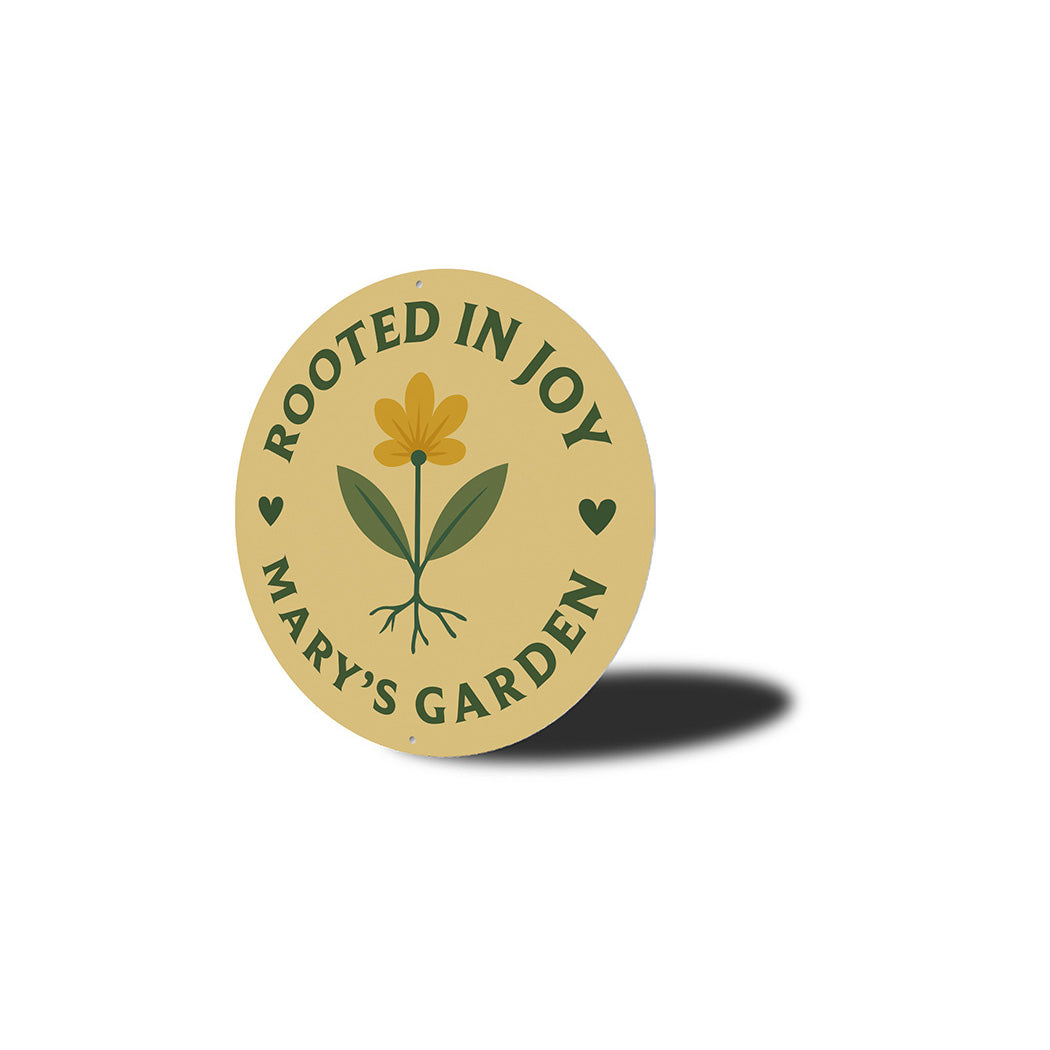 Rooted In Joy Personalized Round Garden Sign