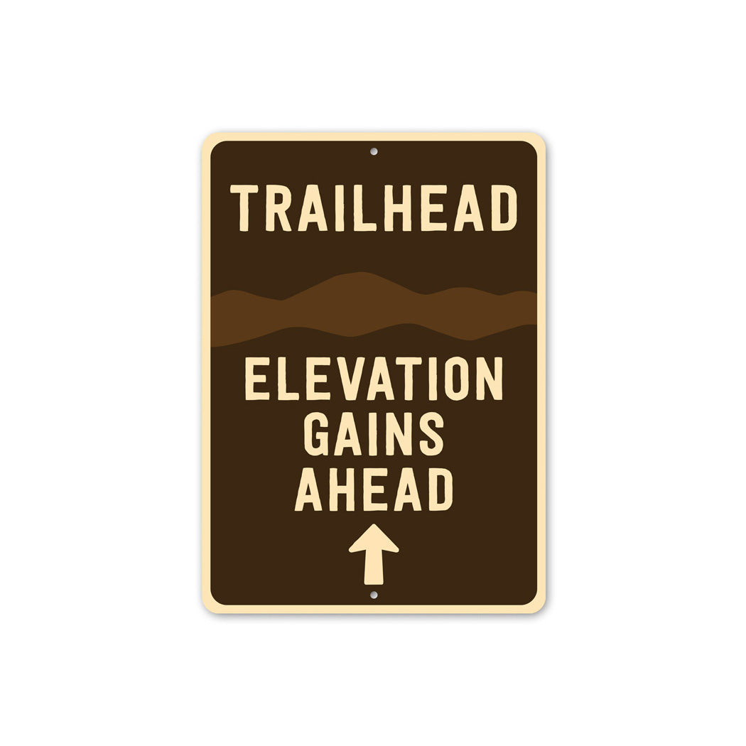 Trailhead Elevation Gains Ahead Arrow Sign