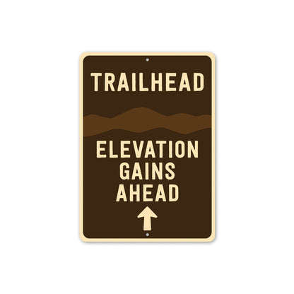 Trailhead Elevation Gains Ahead Arrow Sign