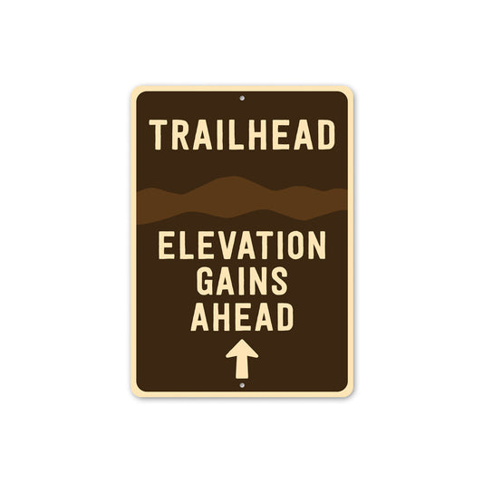 Trailhead Elevation Gains Ahead Arrow Sign