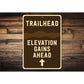 Trailhead Elevation Gains Ahead Arrow Sign